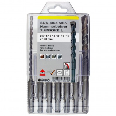 7 tlg. SDS-plus MS5 Turbokeil-Set - KEIL - Ø = 5 - 6 - 8 - 10 - 12 mm
