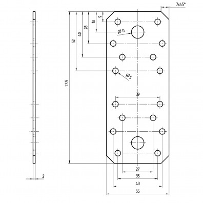 1 Alberts Flachverbinder Edelstahl 135x55x2mm