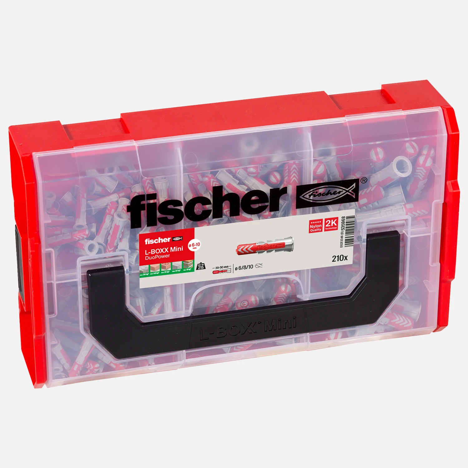 210 tlg. FISCHER L-BOXX mini - DuoPower - Nylon-Dübel-Sortiment 6 / 8 / 10 mm
