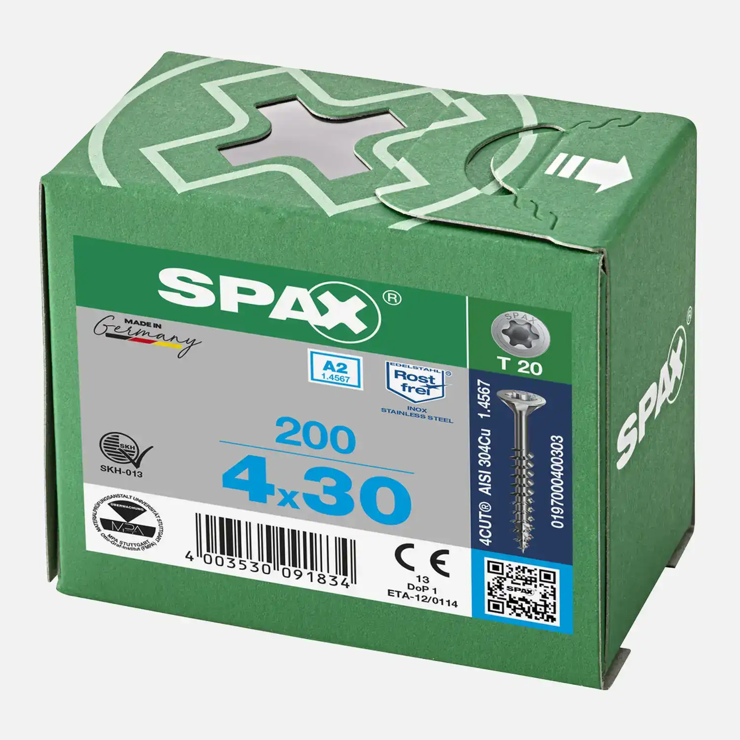 200 SPAX Universalschrauben A2 Senkkopf Torx 4x30