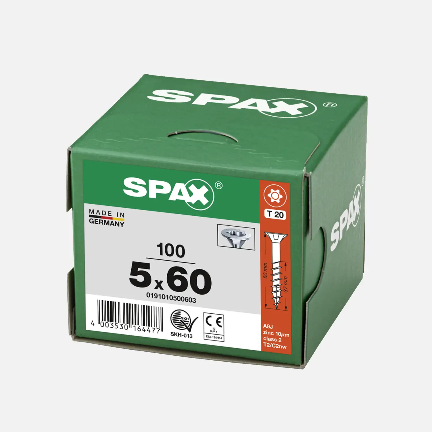 100 SPAX Universalschrauben 5x60mm, verzinkt, T-Star, Senkkopf, Teilgewinde