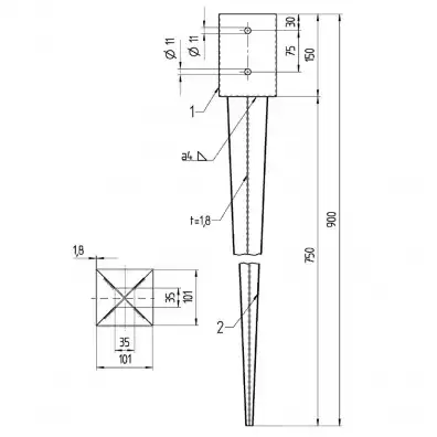 1 Alberts Einschlagbodenhülse für 100mm Pfosten Tiefe 900mm
