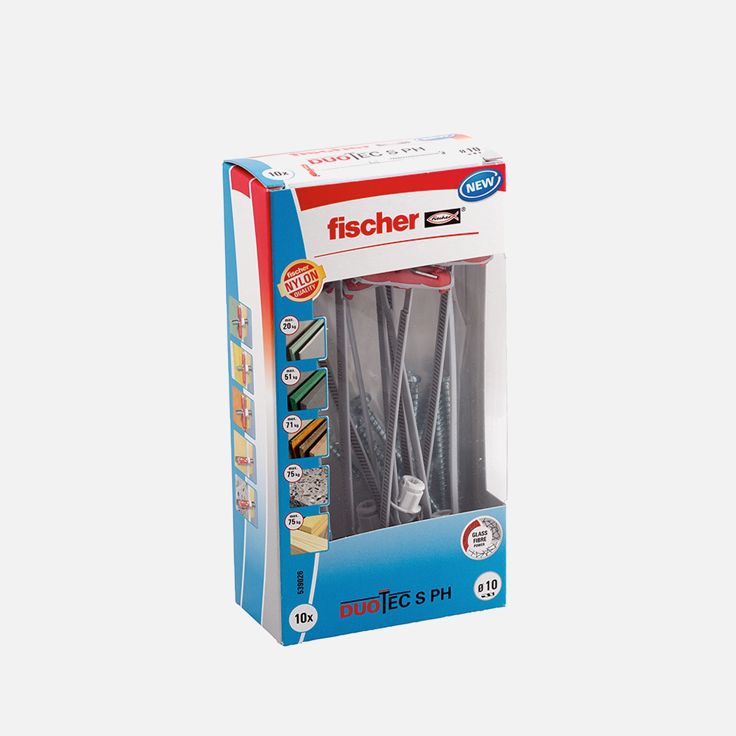 10 FISCHER DUOTEC Nylon-Kippdübel 10x50 mm mit Pan Head Schrauben