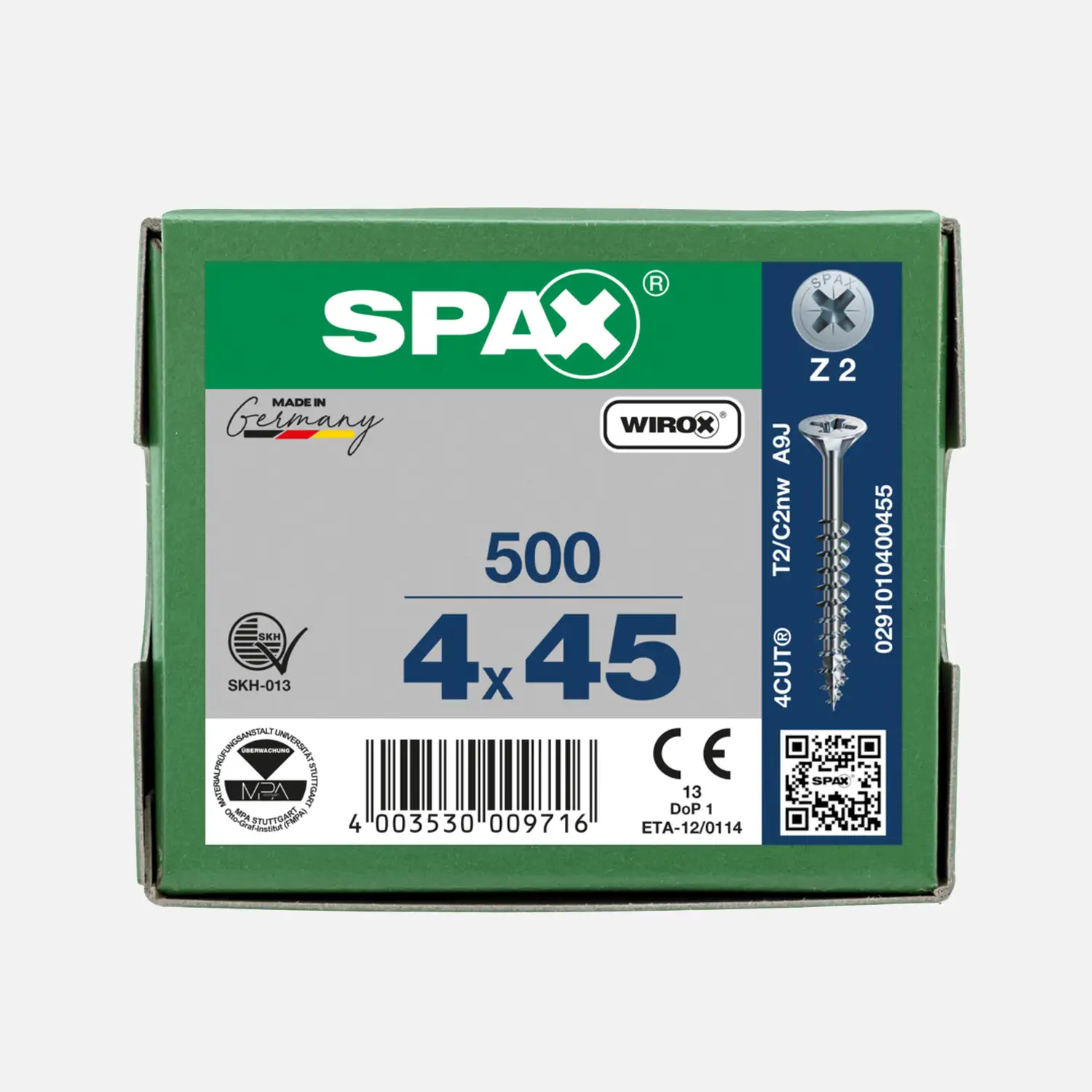 500 SPAX Universalschrauben 4x45mm, verzinkt, PZ, Senkkopf, Teilgewinde