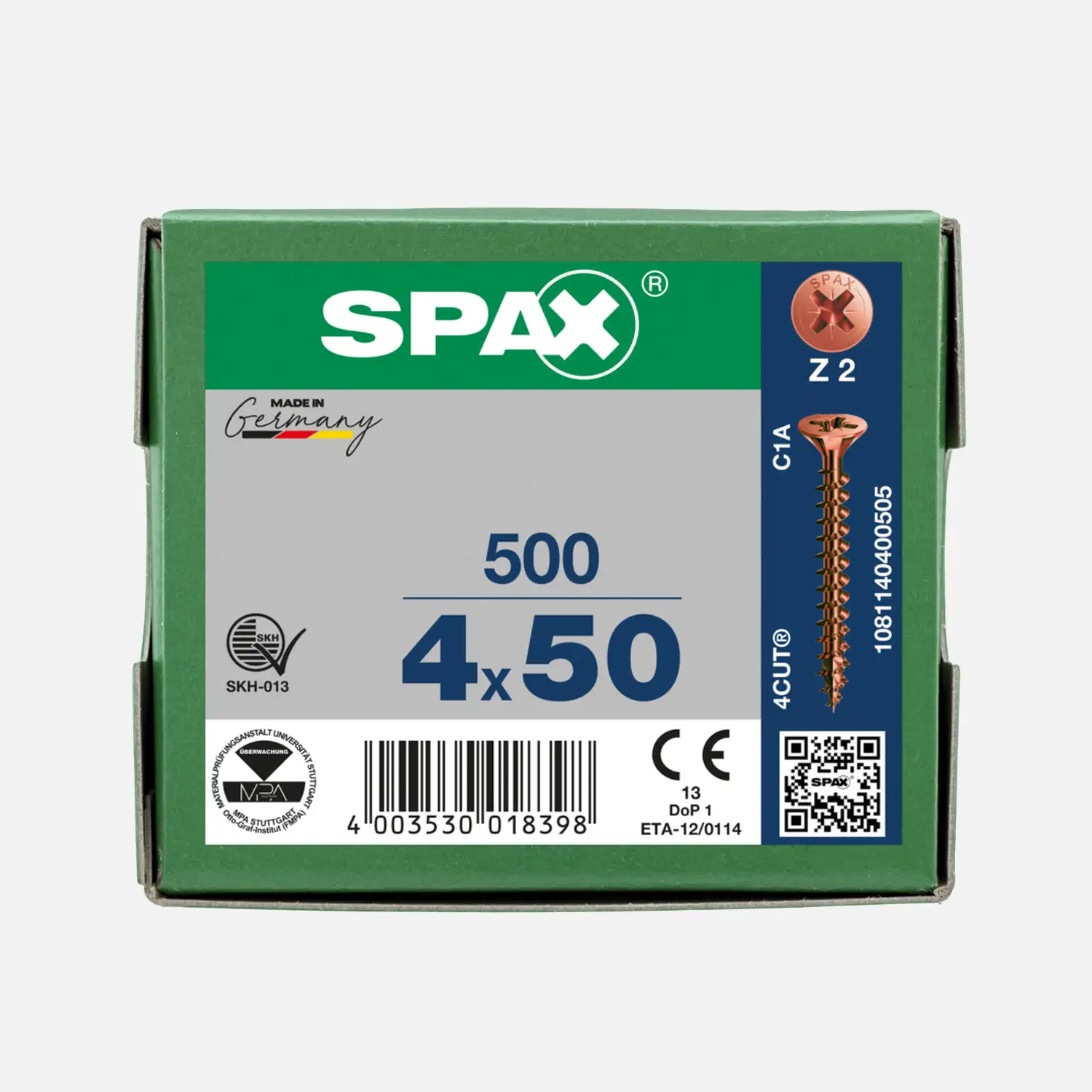 500 SPAX Universalschrauben 4x50mm, brüniert, PZ, Senkkopf 