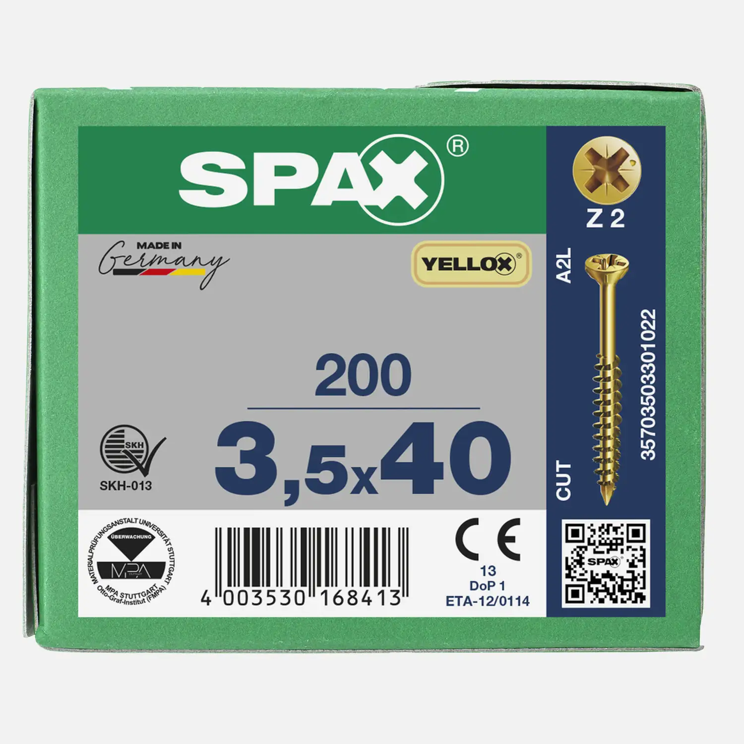 200 SPAX Glasleistenschrauben PZ Senkkopf verz gelb passiviert 3,5x40