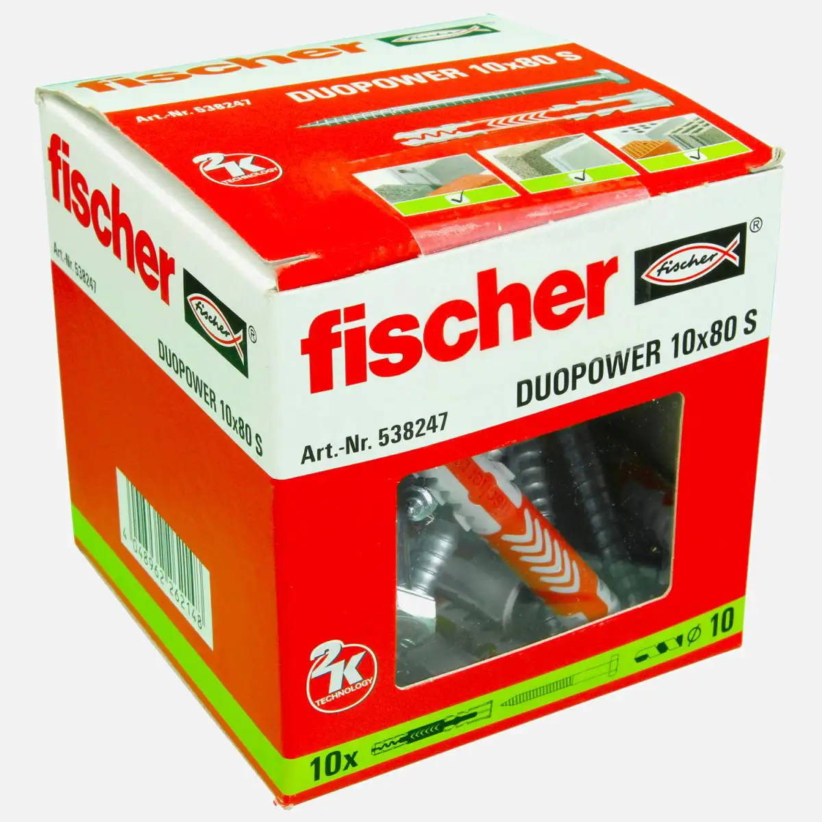 10 FISCHER DUOPOWER Nylon-Dübel - 10x80 mm - mit Sechskantschrauben