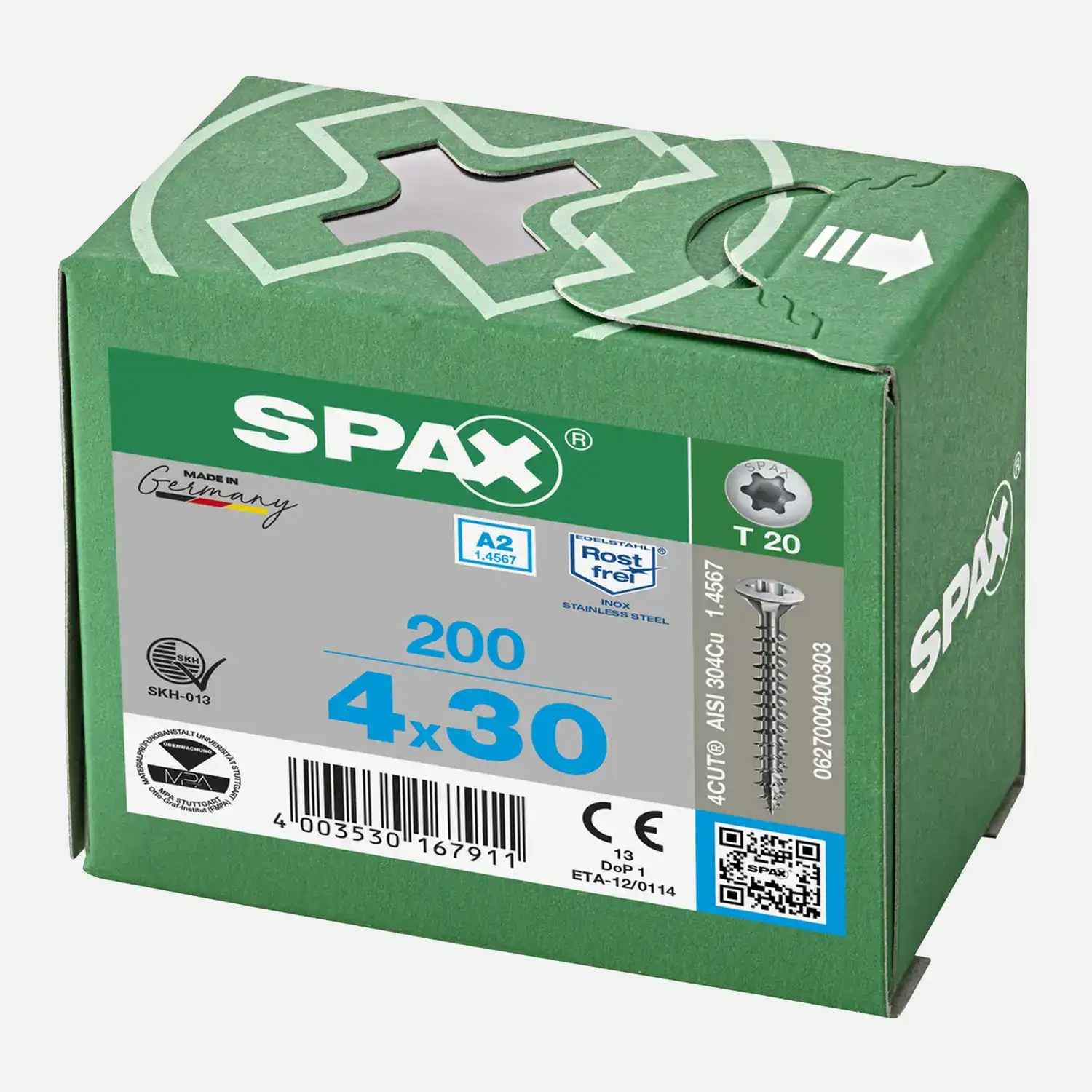 200 SPAX Universalschrauben A2 Linsensenkkopf Torx 4x30