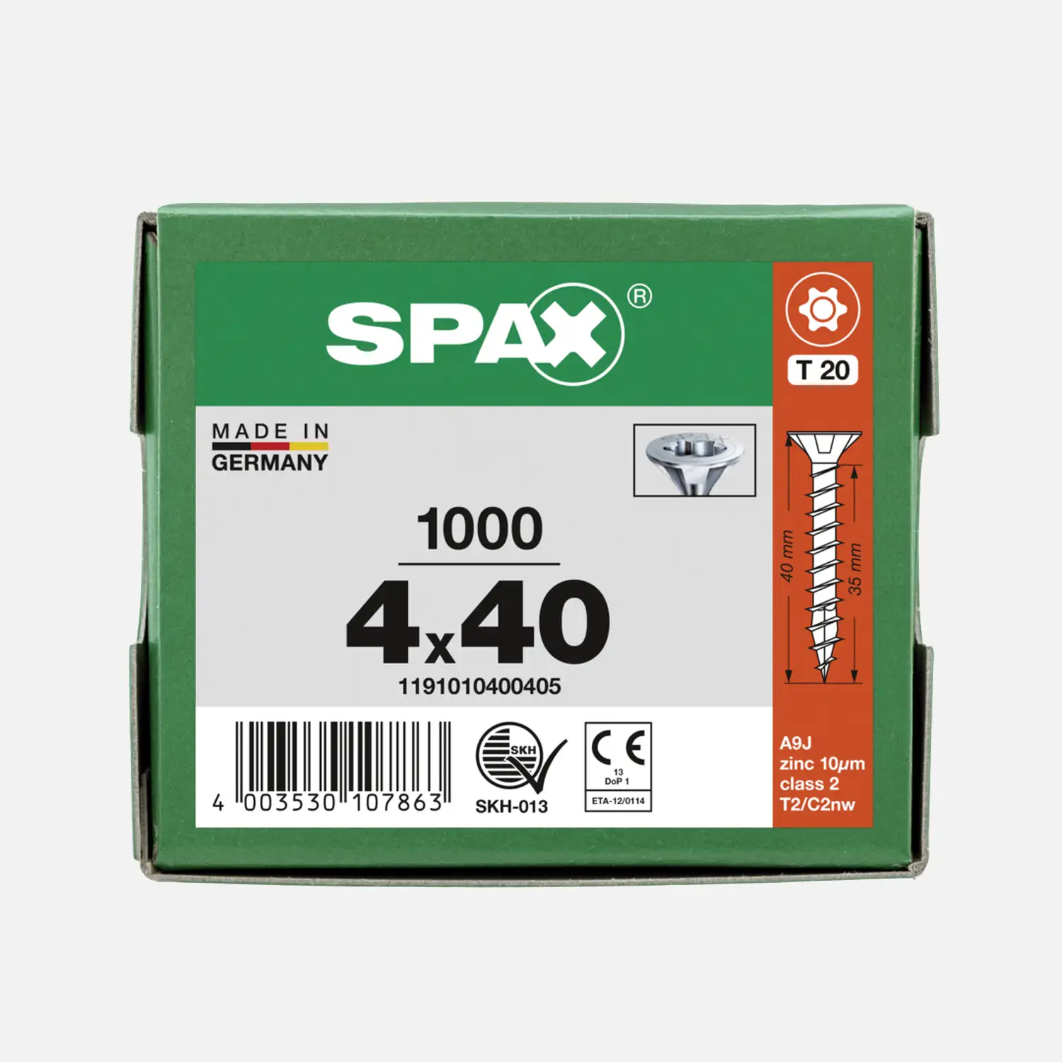 1000 SPAX Spanplattenschrauben Senkkopf Torx galv verzinkt 4x40