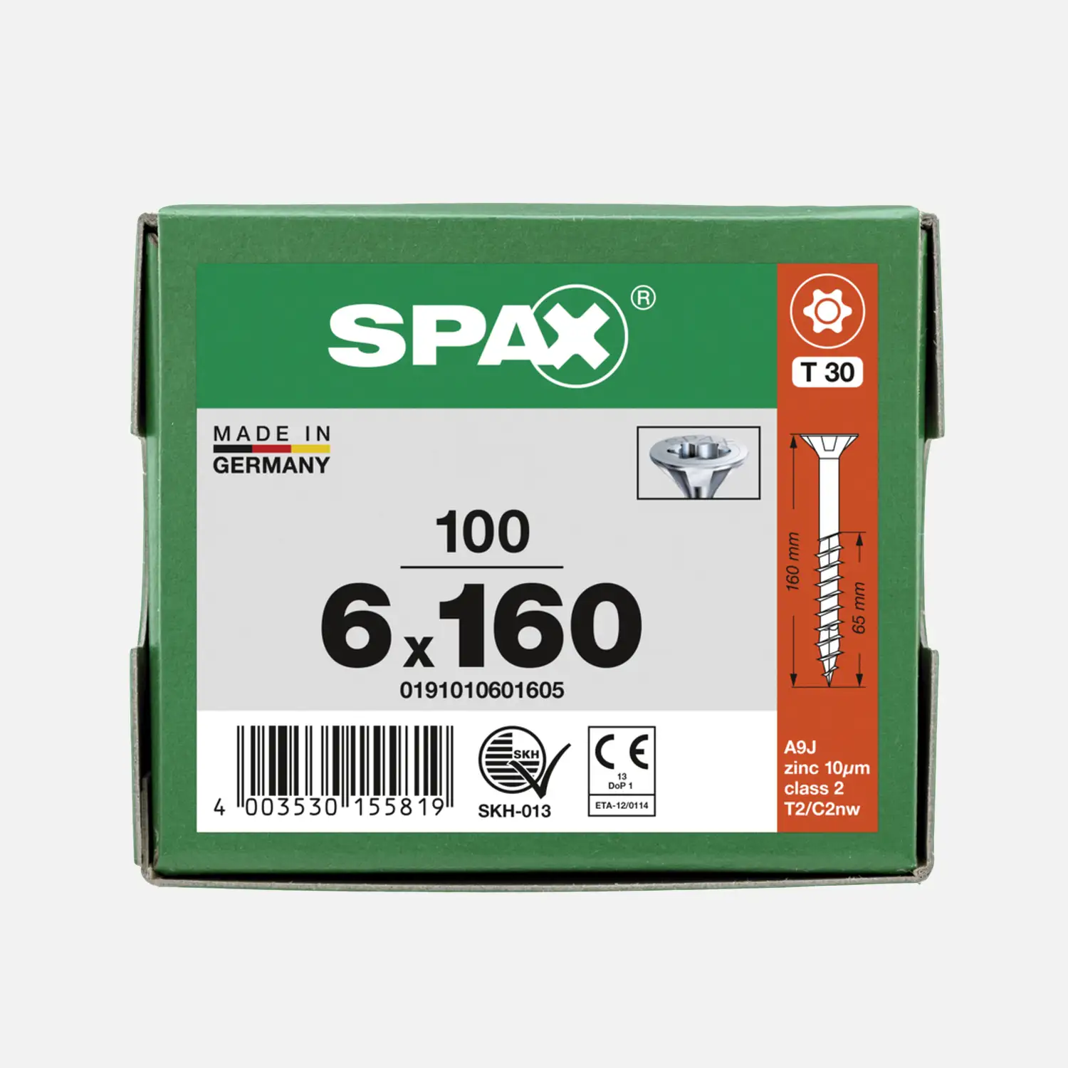 100 SPAX Universalschrauben 6x160mm, verzinkt, T-Star, Senkkopf, Teilgewinde