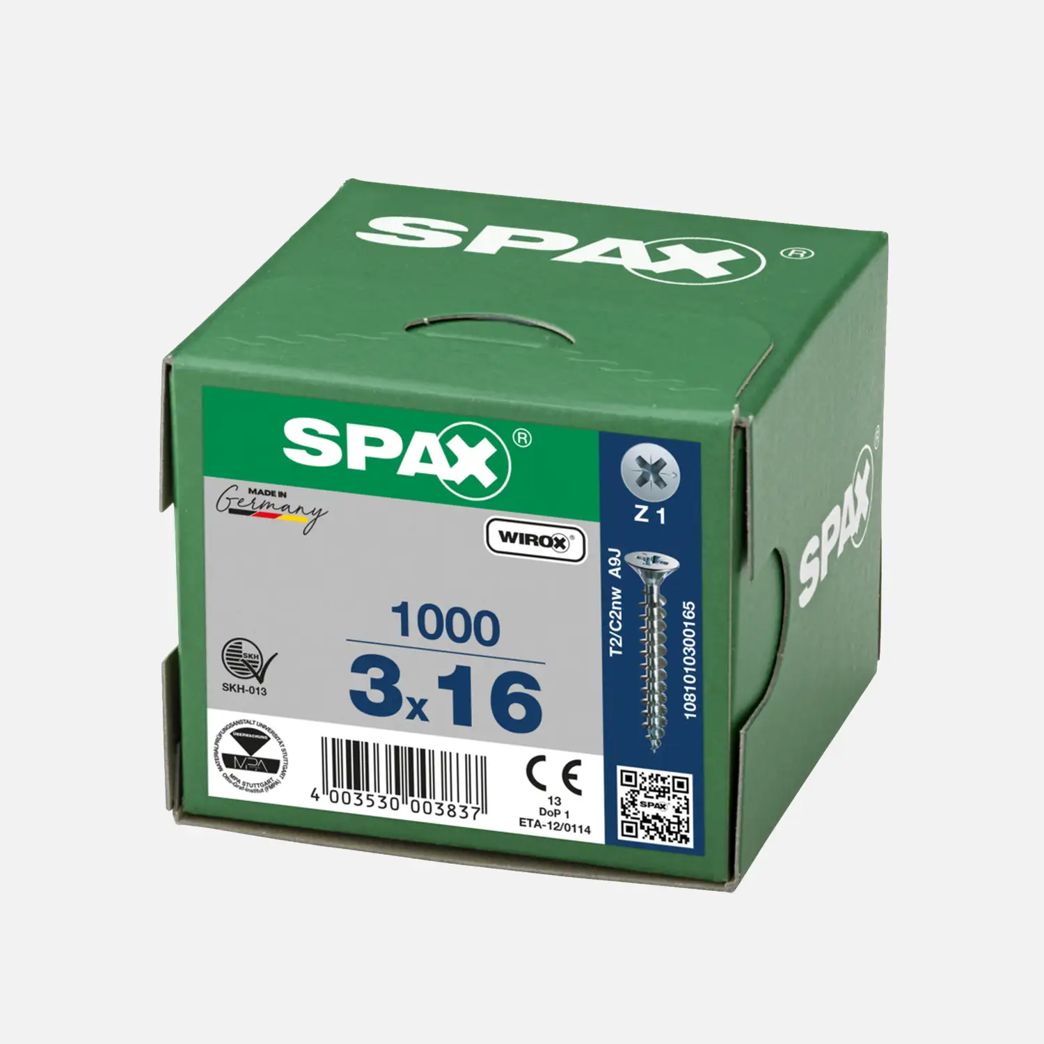 1000 SPAX Universalschrauben 3x16 mm - verzinkt - PZ - Senkkopf