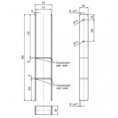 1 Alberts H-Pfostenträger feuerverzinkt extrastark 8/800 mm für 140 mm Pfosten