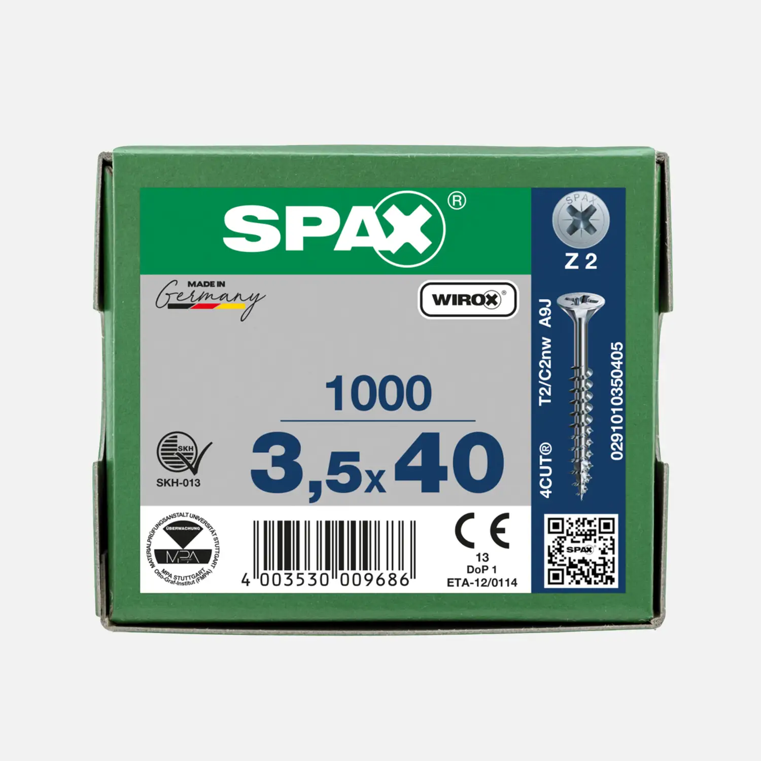 1000 SPAX Universalschrauben 3,5x40mm, verzinkt, PZ, Senkkopf, Teilgewinde