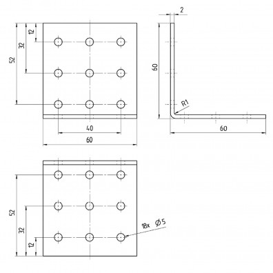 25 Alberts Lochplattenwinkel 60x60x60x2 Edelstahl gleichschenklig