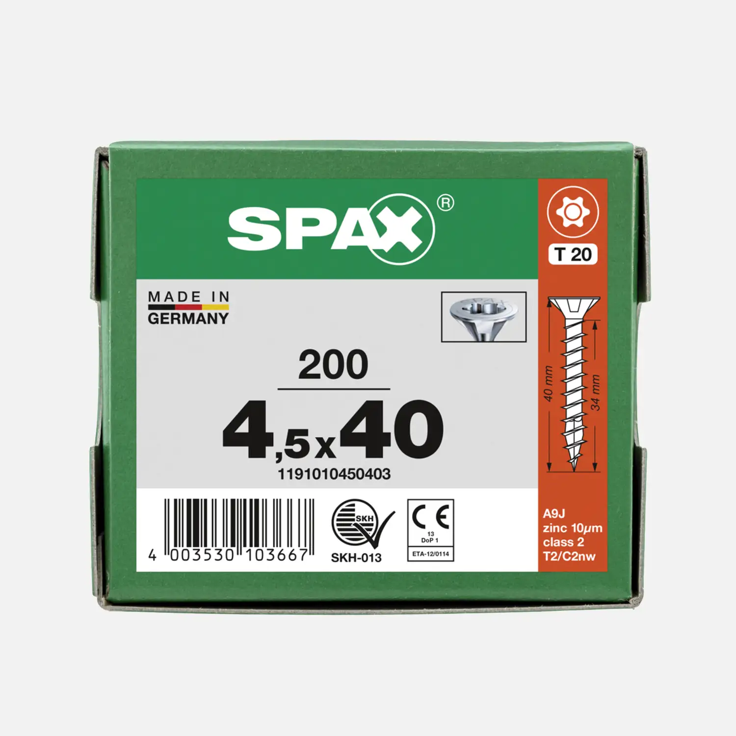 200 SPAX Spanplattenschrauben Senkkopf Torx galv verzinkt 4,5x40