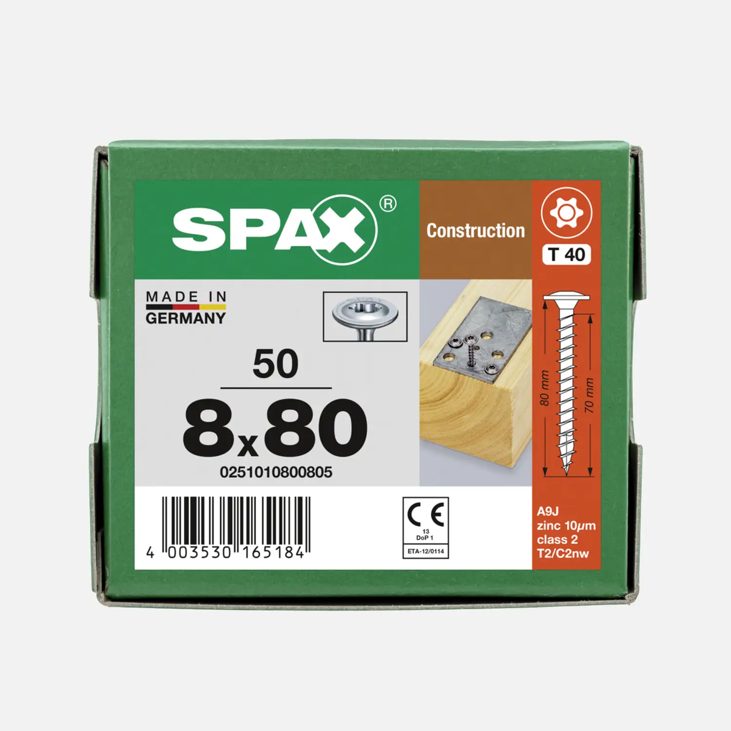 50 SPAX Holzbauschrauben 8x80mm - Tellerkopf - TX40 - WIROX