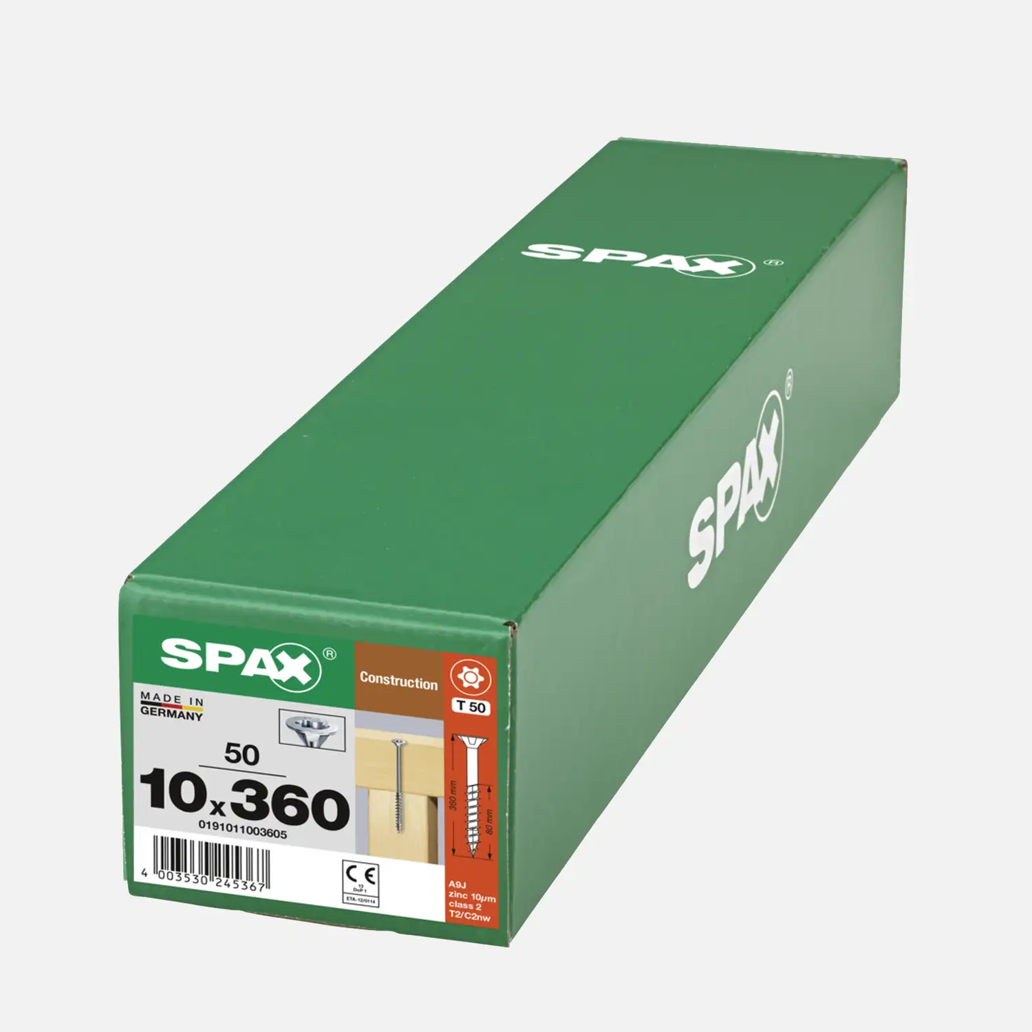 50 SPAX Holzbauschrauben 10x360 mm, Wirox, TX50, Senkkopf, Teilgewinde