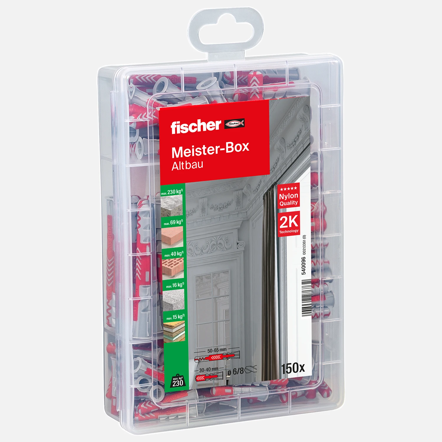 150 tlg. FISCHER Meister-Box Altbau, Nylon-Dübel-Sortiment 6/8 mm - kurz/lang