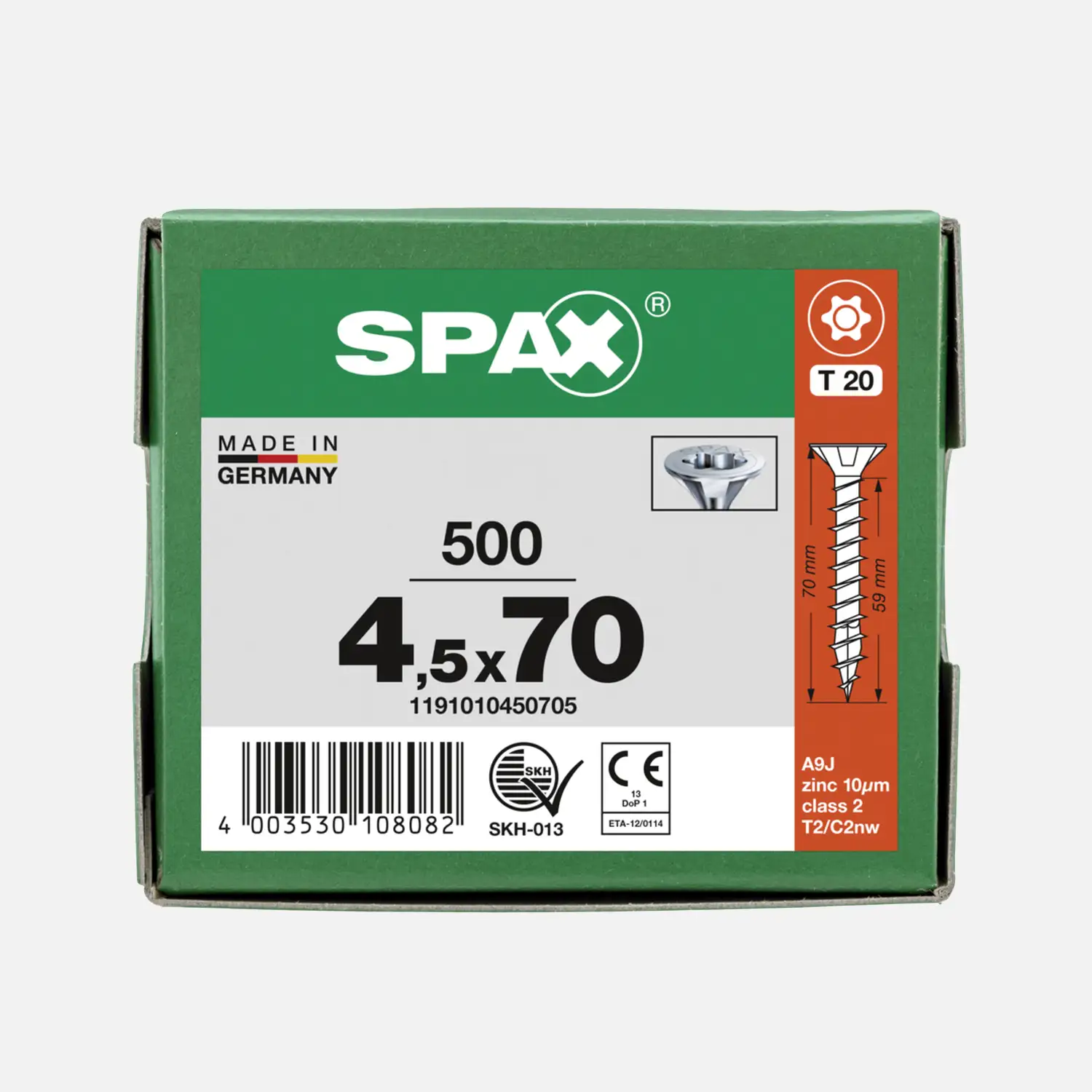 500 SPAX Spanplattenschrauben Senkkopf Torx galv verzinkt 4,5x70
