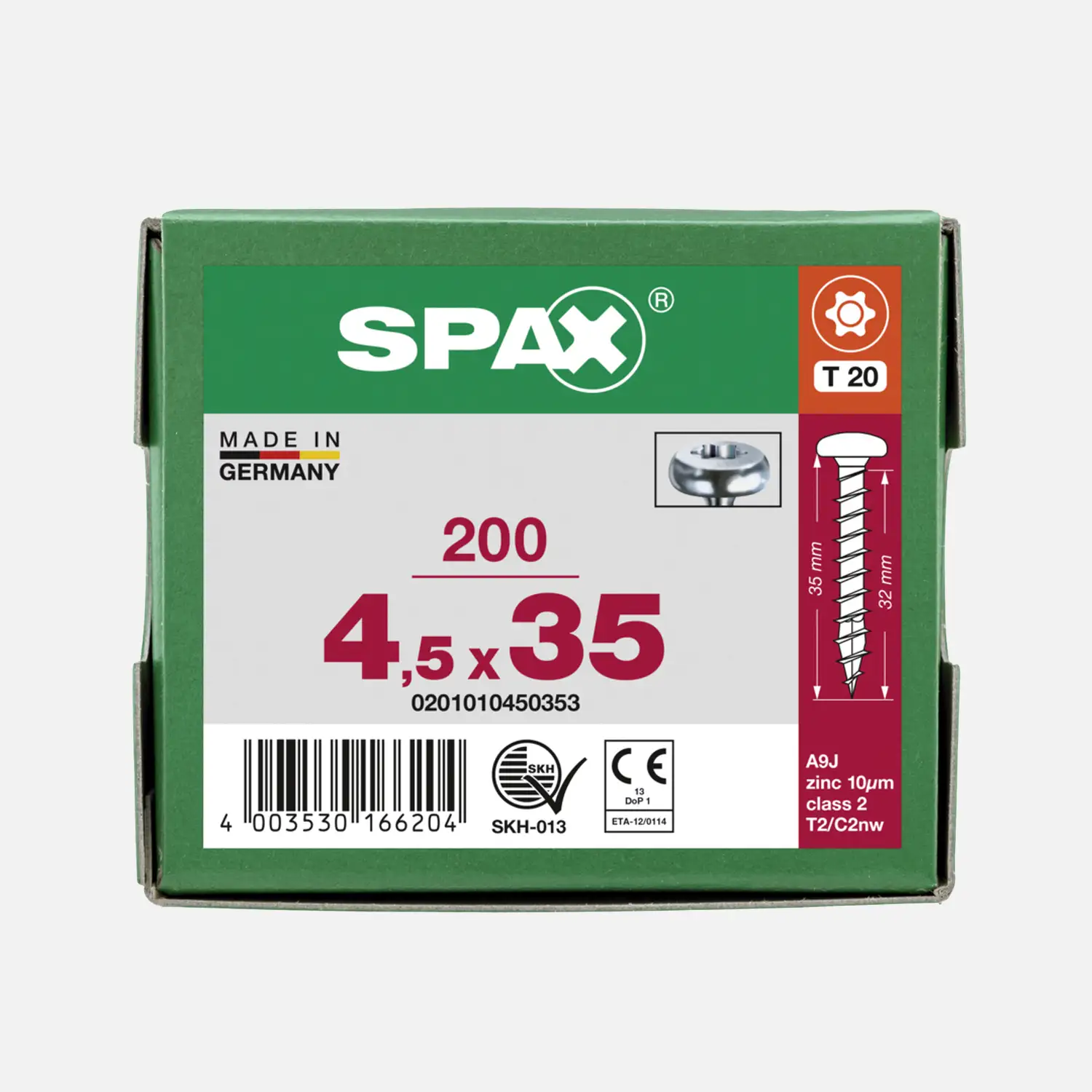 200 SPAX Universalschrauben 4,5x35 mm - verzinkt - T-Star - Halbrundkopf