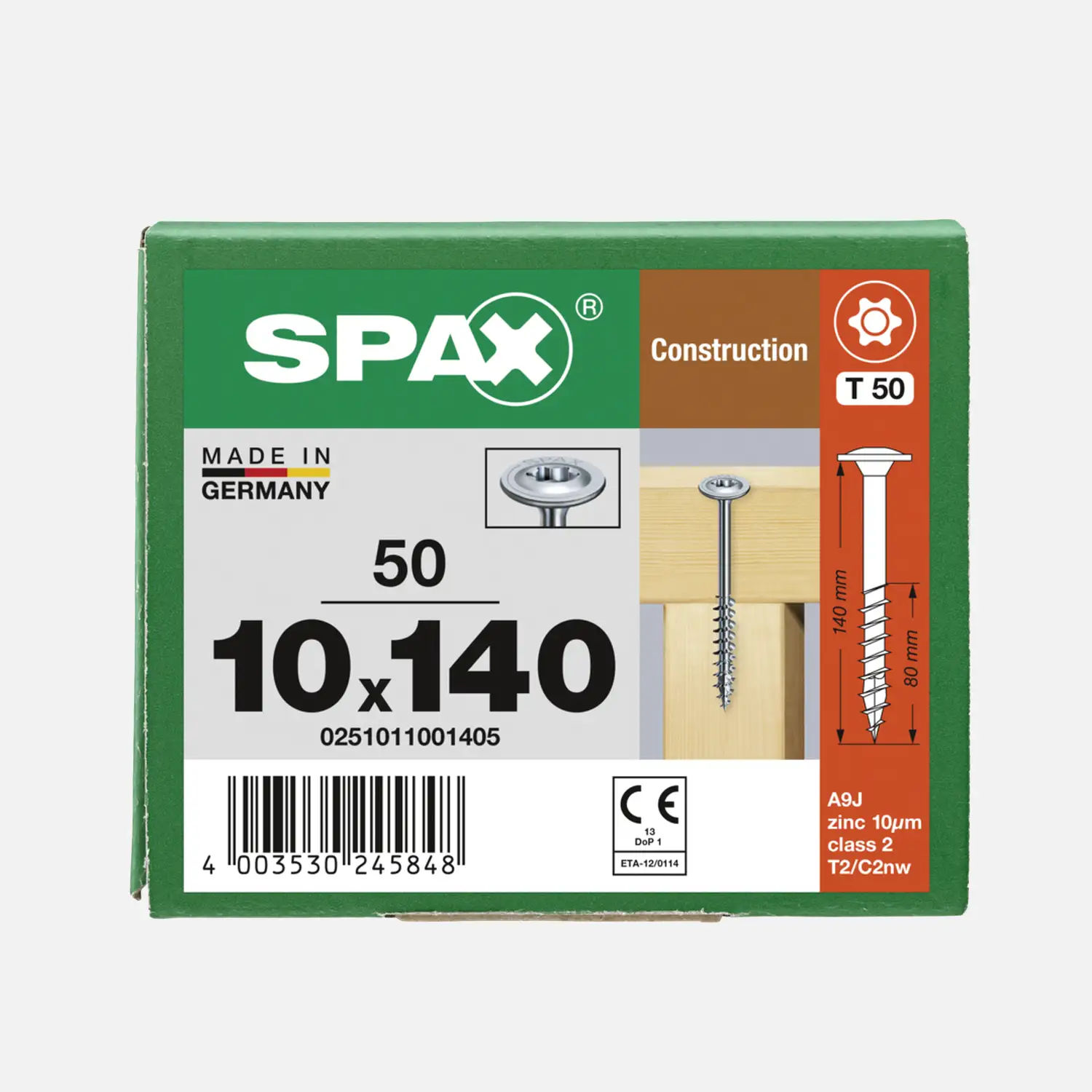 50 SPAX Holzbauschrauben 10x140mm - Tellerkopf - TX50 - WIROX