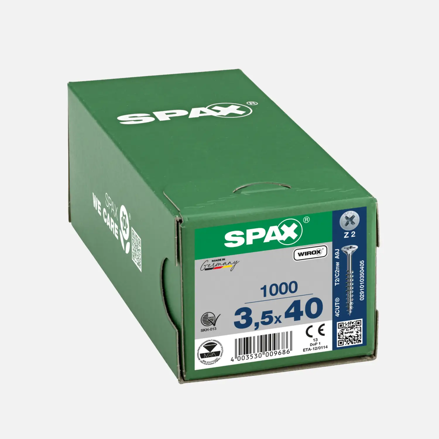 1000 SPAX Universalschrauben 3,5x40mm, verzinkt, PZ, Senkkopf, Teilgewinde