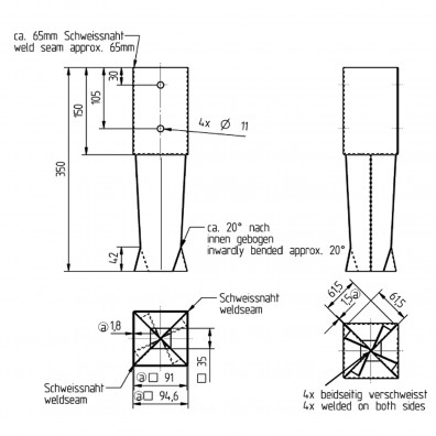 1 Alberts Bodenhülse zum Einbetonieren - für 90mm Pfosten - 350mm Lang