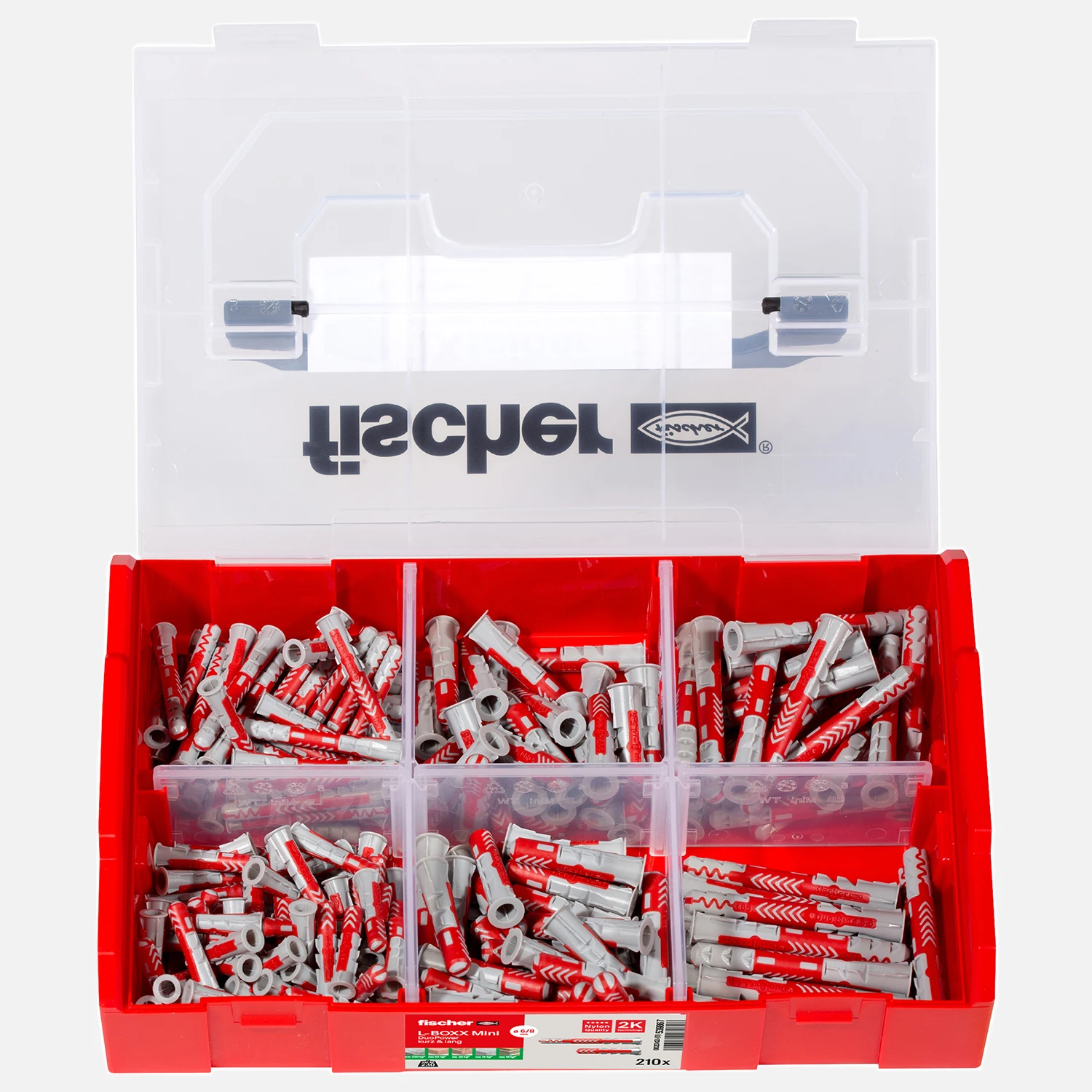 210 tlg. FISCHER L-BOXX mini DuoPower kurz & lang - Nylon-Dübel-Sortiment 6 + 8 mm