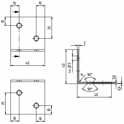 10 Alberts Edelstahl Breitwinkel gleichschenklig 40x40x40 mm