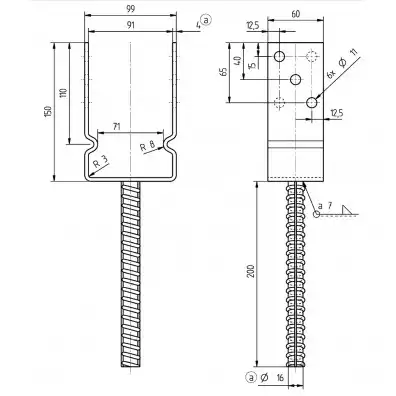 1 Alberts U-Pfostenträger mit Dolle 200mm feuerverzinkt mit Auflage 60mm für 90mm
