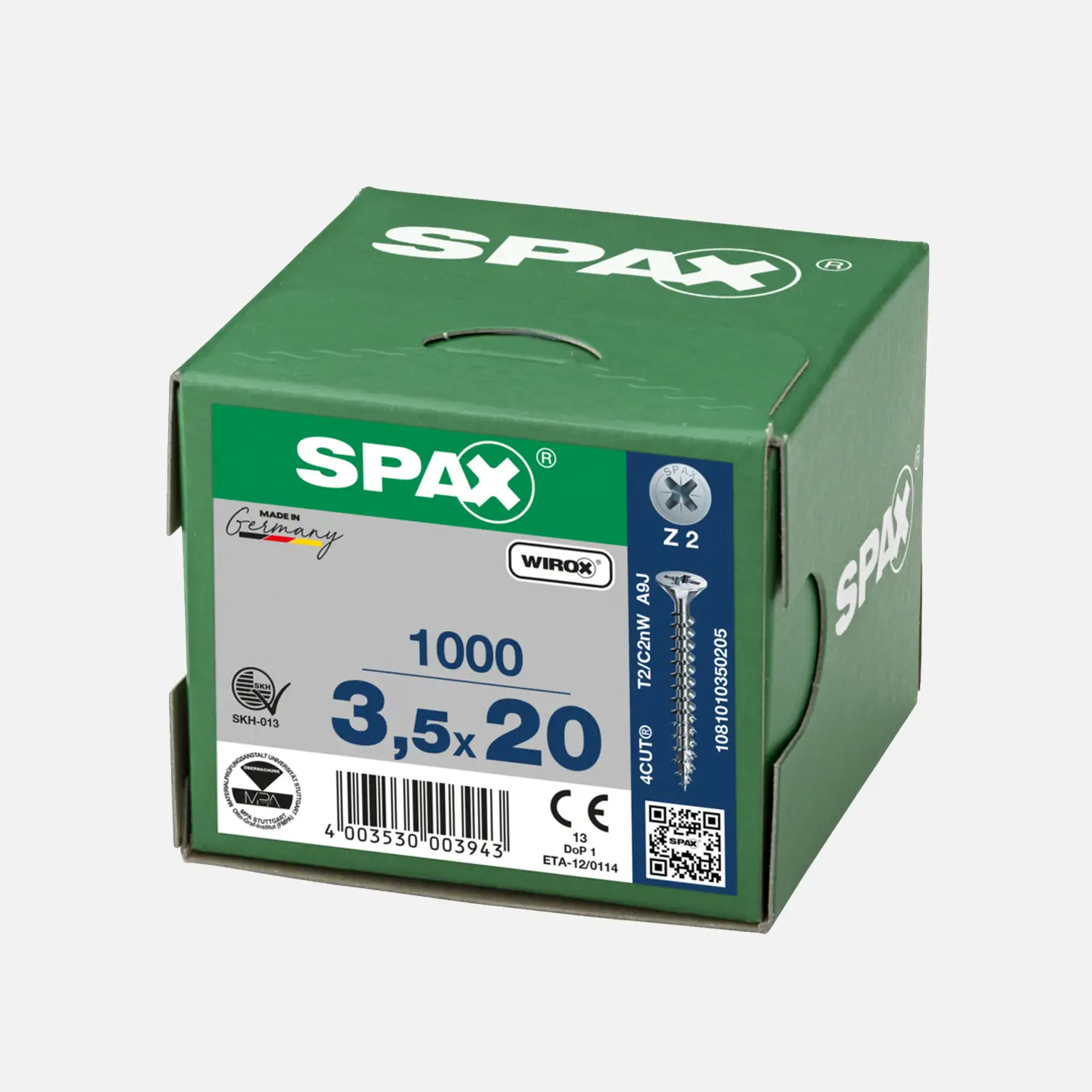 1000 SPAX Universalschrauben 3,5x20 mm - verzinkt - PZ - Senkkopf