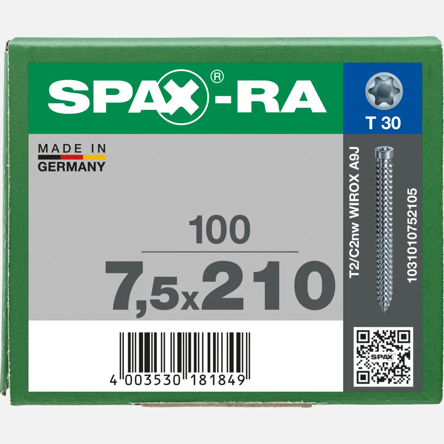 100 SPAX-RA Zyko Fensterrahmenschrauben 7,5x210 mm, verzinkt TX30, Zylinderkopf