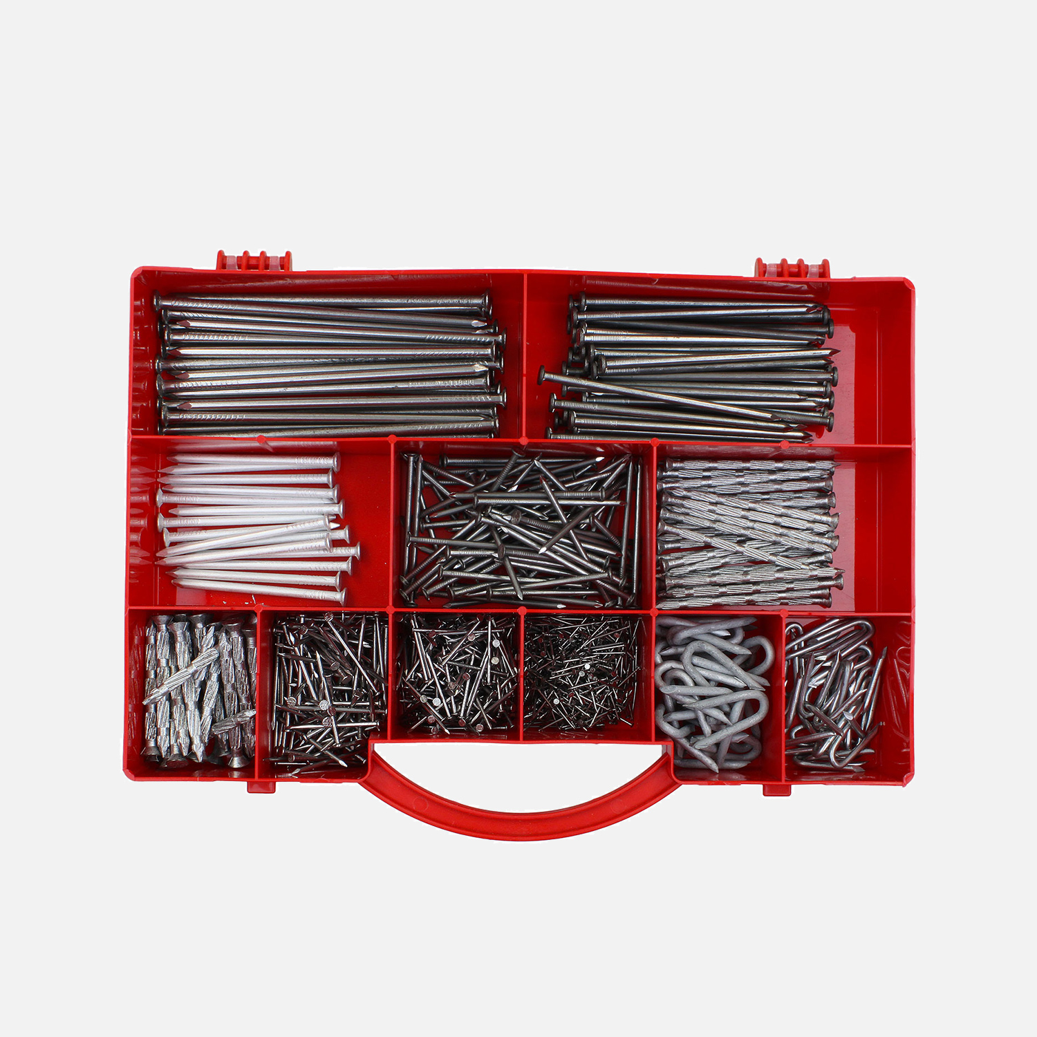 Sortimentskasten mit vielen unterschiedlichen Naegeln