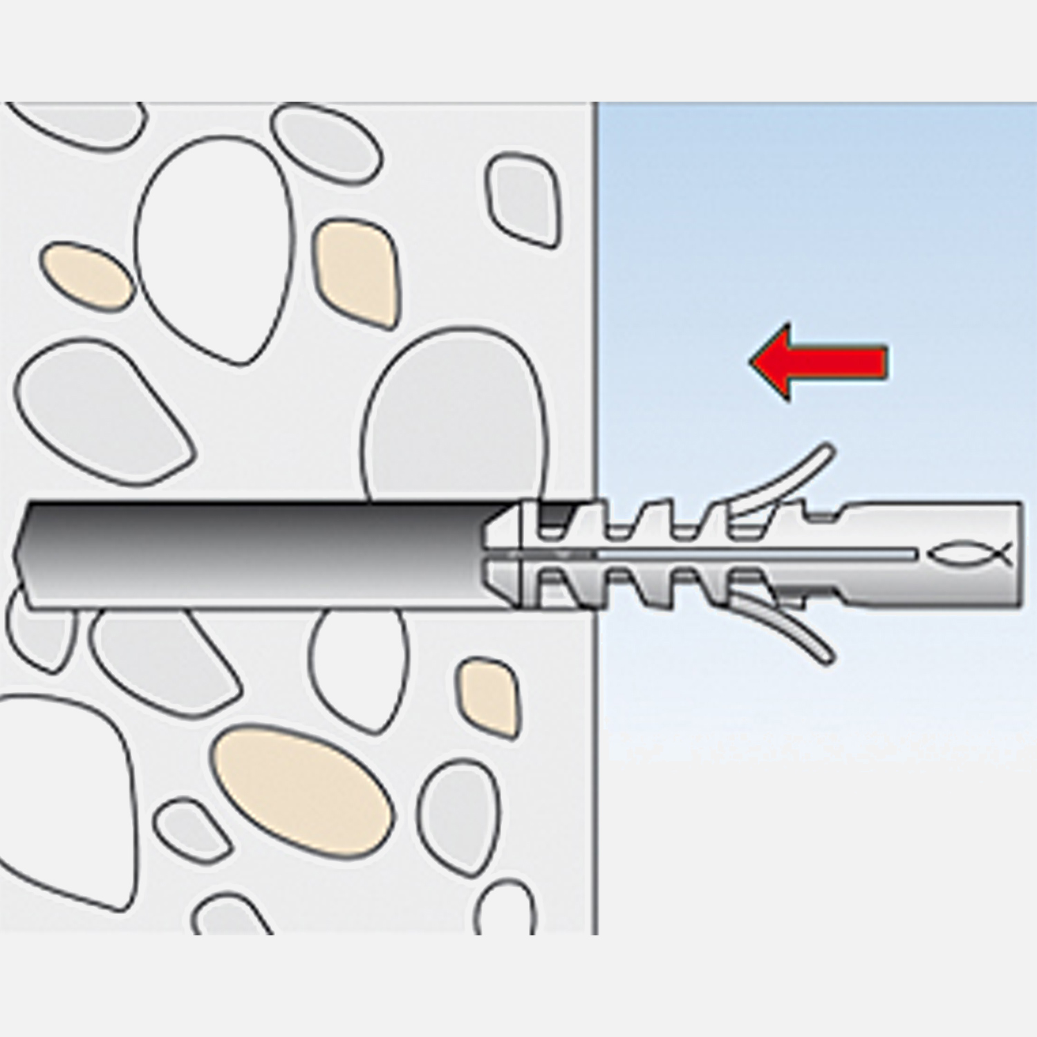 fischer Duopower Dübel rot-grau Montage in Vollbaustoffen Schritt 2