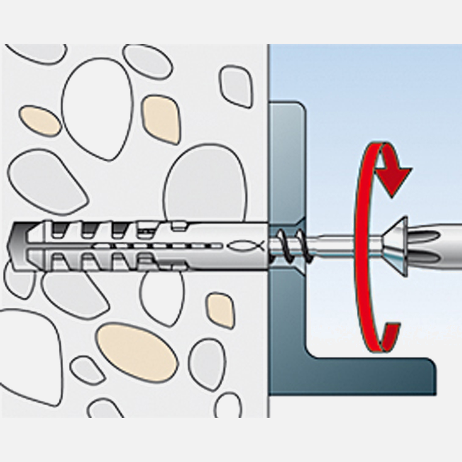 fischer Duopower Dübel rot-grau Montage in Vollbaustoffen Schritt 4