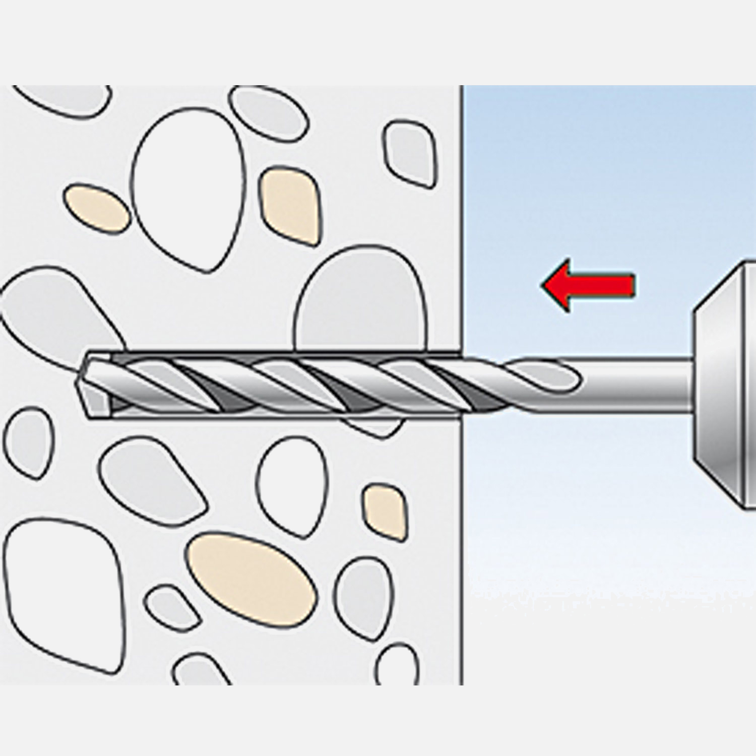 fischer Duopower Dübel rot-grau Montage in Vollbaustoffen Schritt 1