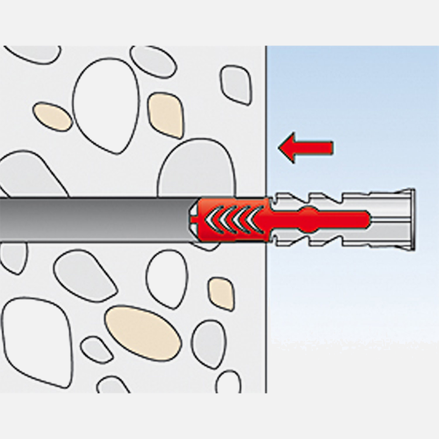 fischer Duopower Dübel rot-grau Montage in Vollbaustoffen Schritt 2