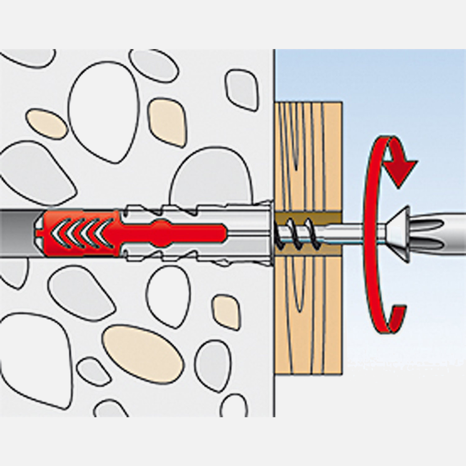 fischer Duopower Dübel rot-grau Montage in Vollbaustoffen Schritt 3