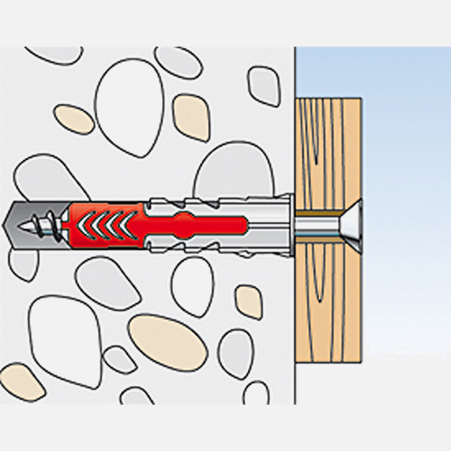 fischer Duopower Dübel rot-grau Montage in Vollbaustoffen Schritt 4