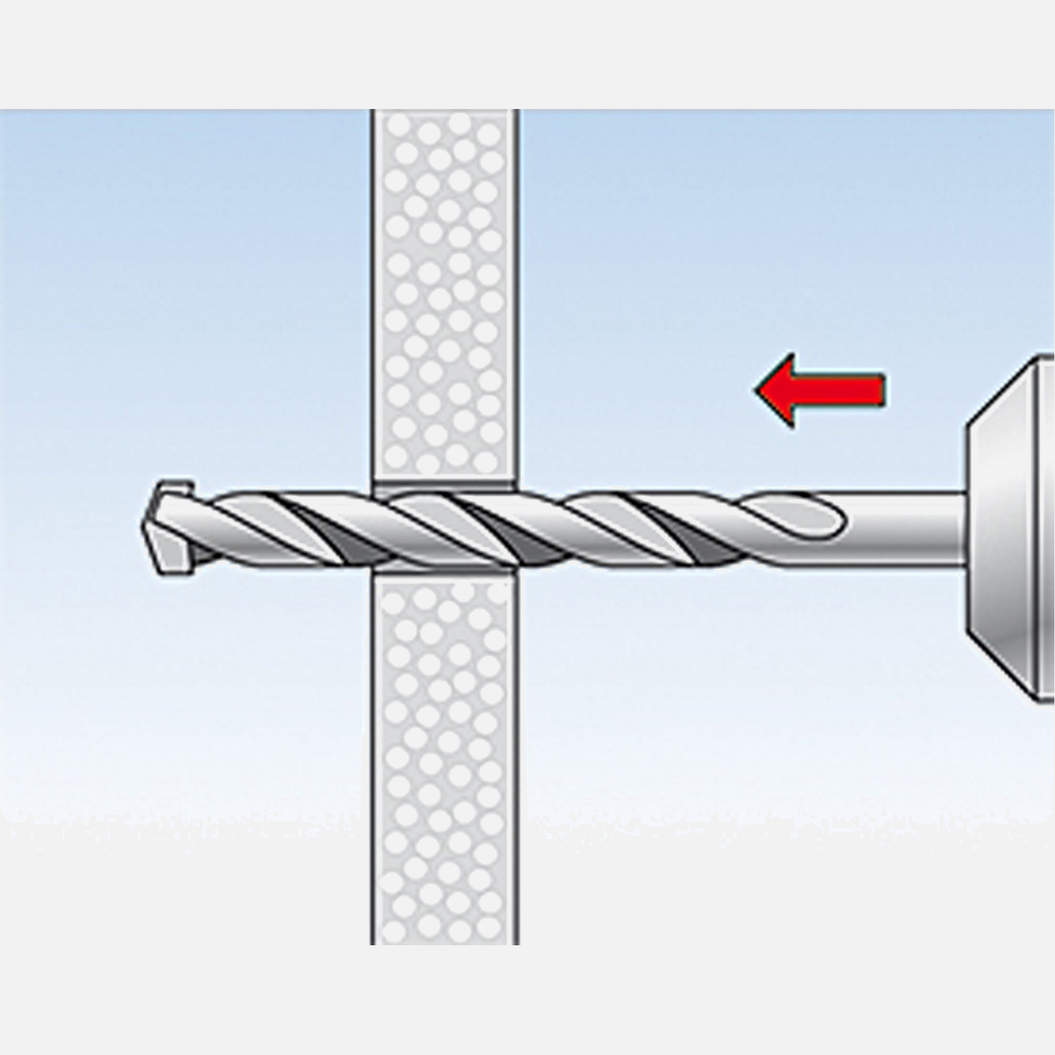 fischer Duopower Dübel rot-grau Montage in Plattenbaustoffen Schritt 1