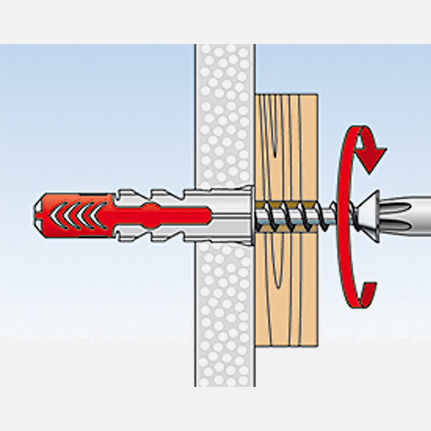 fischer Duopower Dübel rot-grau Montage in Plattenbaustoffen Schritt 3