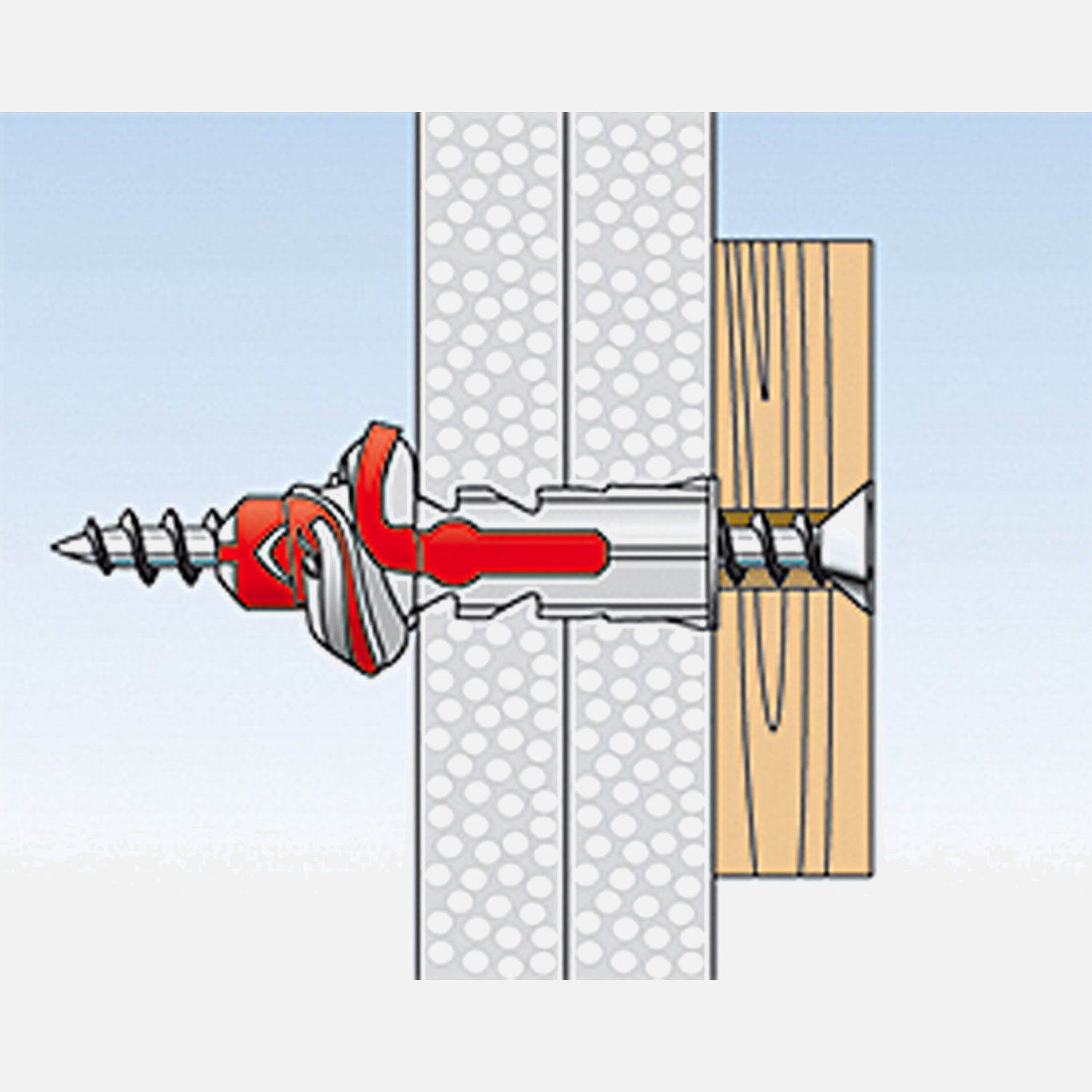 fischer Duopower Dübel rot-grau Montage in Plattenbaustoffen Schritt 5