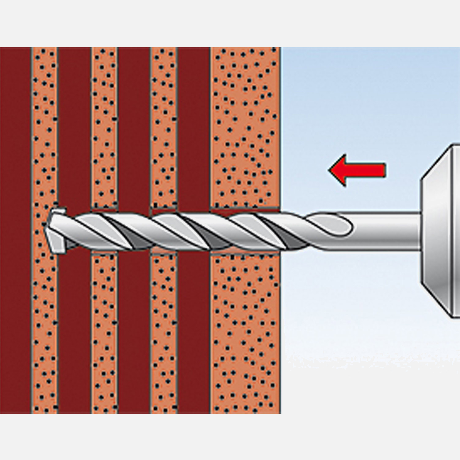 fischer Duopower Dübel rot-grau Montage in Lochbaustoffen Schritt 1