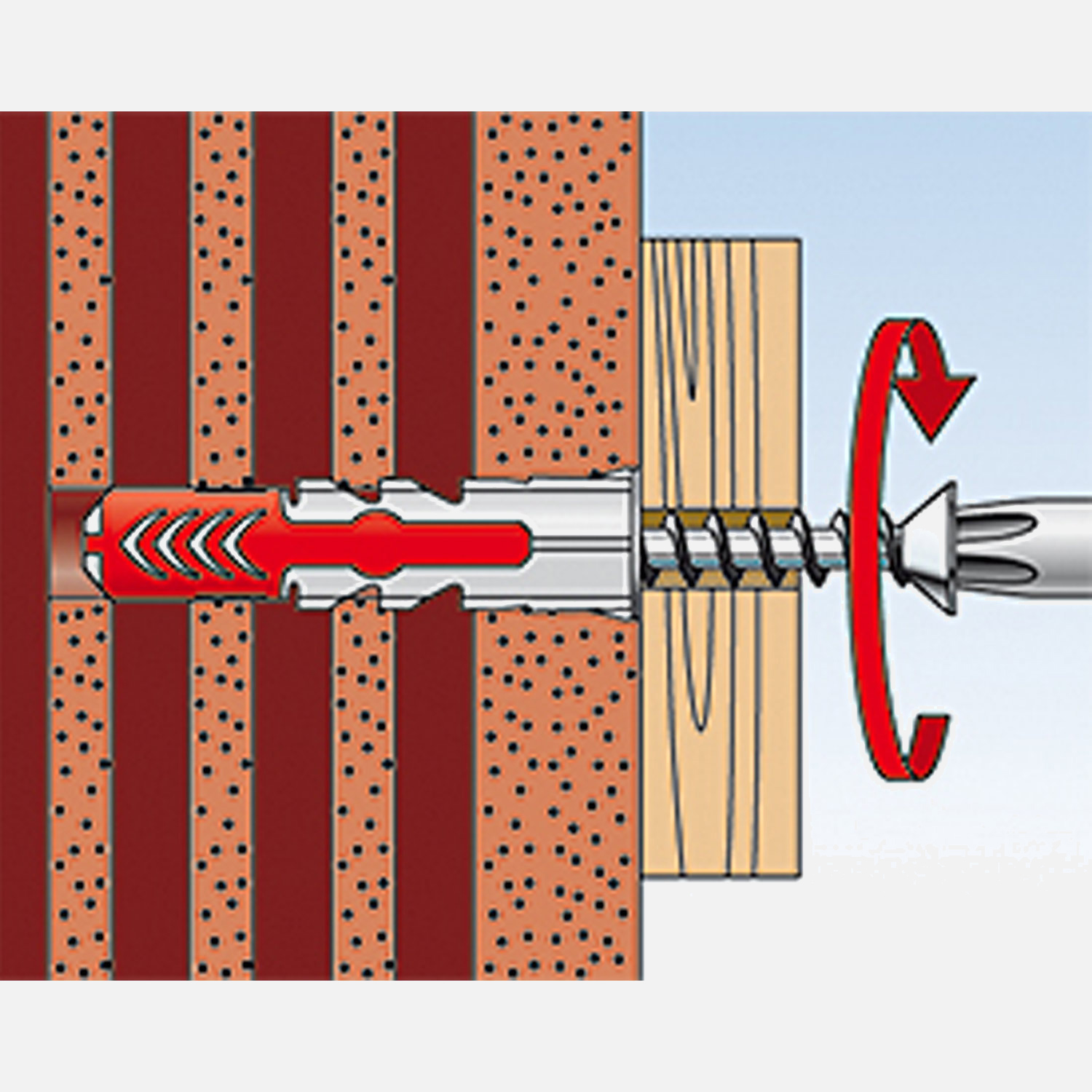 fischer Duopower Dübel rot-grau Montage in Lochbaustoffen Schritt 3