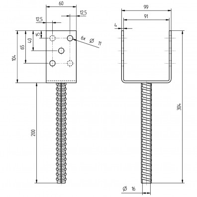 U-Pfostenträger Skizze mit Maßangaben