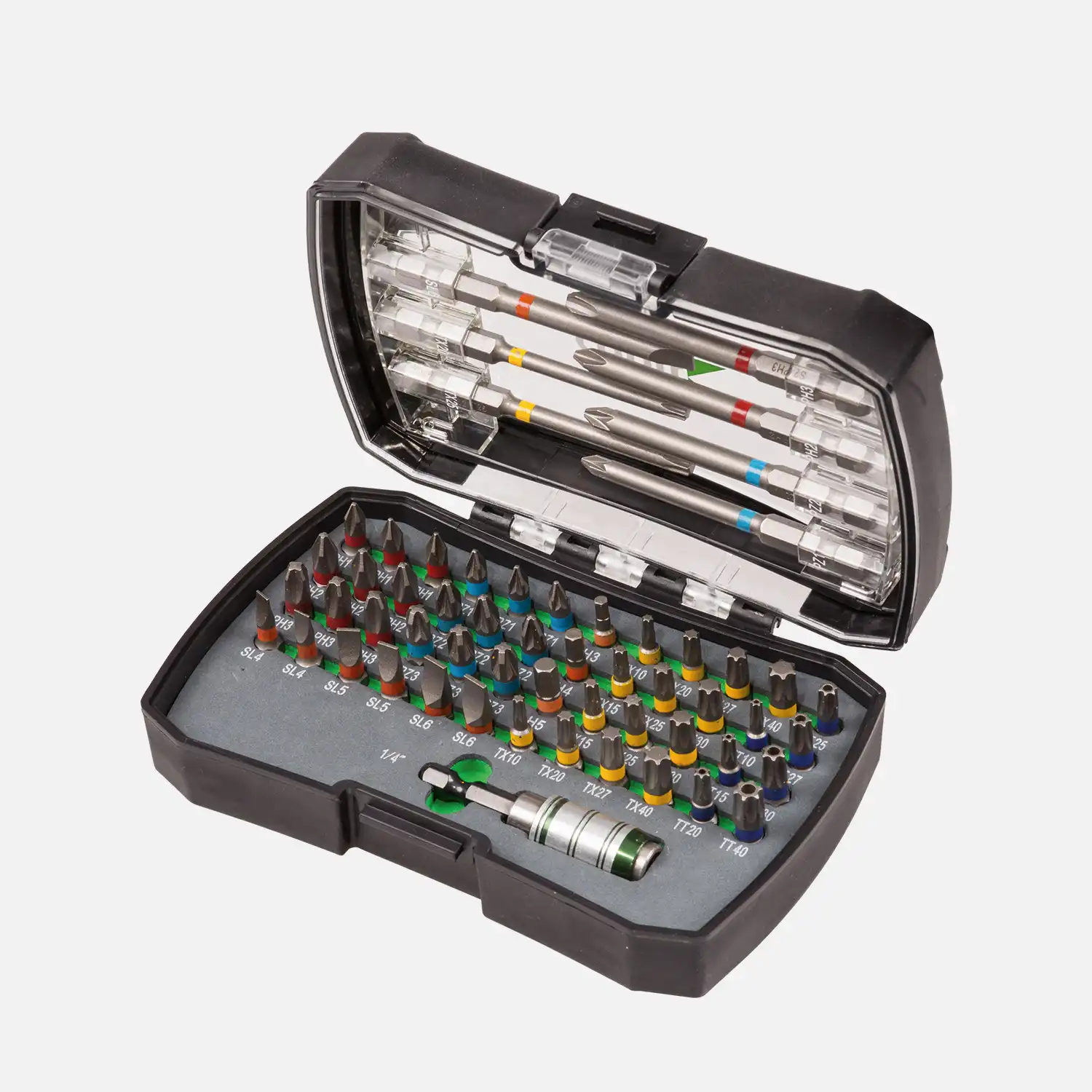 56 tlg. Cobit Bitsortiment mit kurzen und langen Klingen, PZ,PZ,SL,HEX,TX,TX-BO und Quicklock-Bithalter