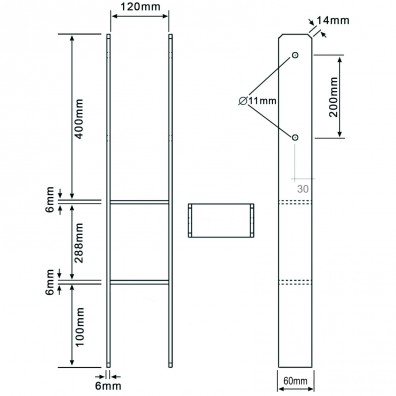 1 H-Pfostenträger, feuerverzinkt, extra lang, 6 mm / 800 mm für 120 mm Pfosten