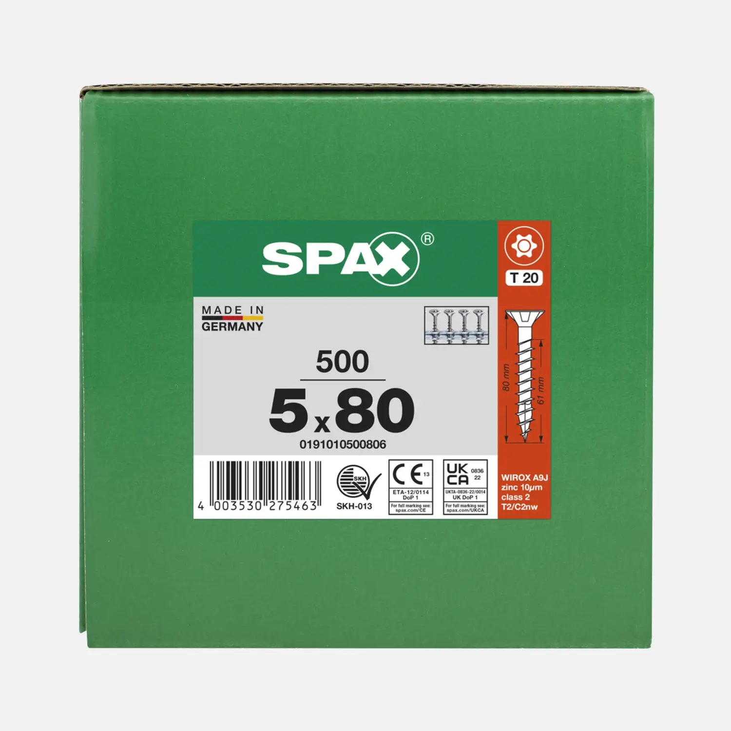 200 SPAX Universalschrauben 5x80mm, verzinkt, T-Star, Senkkopf, Teilgewinde