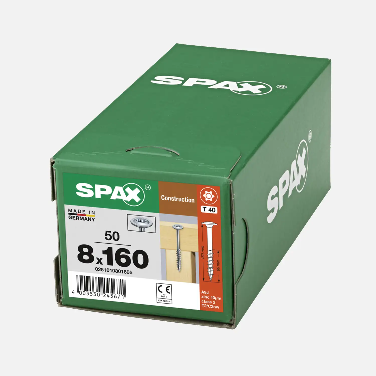 50 SPAX Holzbauschrauben 8x160mm - Tellerkopf - TX40 - WIROX
