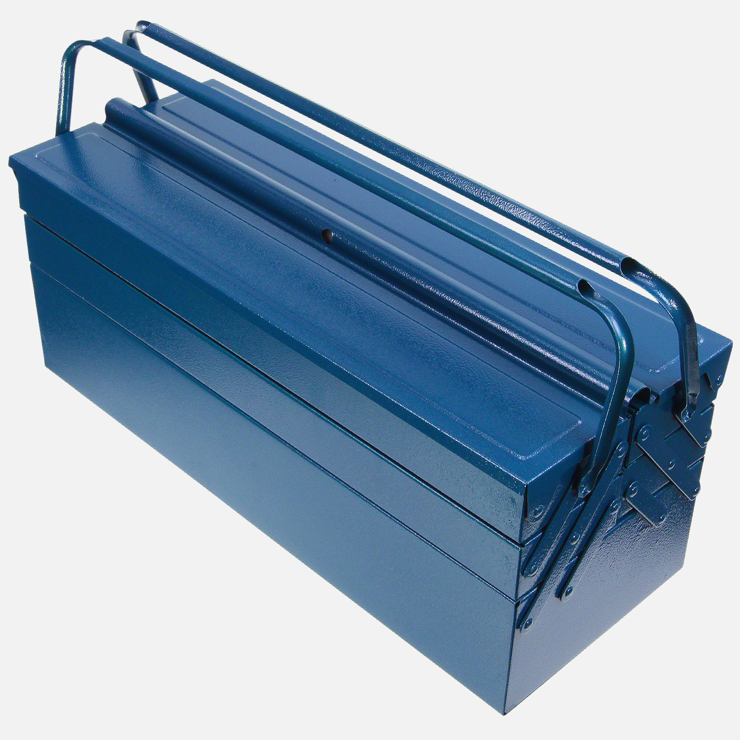1 Allit Premium Metall-Werkzeugkasten, Werkzeugkoffer mit 4 ausziehbaren Fächern und einem großen Mittelfach in blau verschließbar